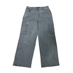DJEANS Women’s Wide leg gray utility cargo jeans pants grunge  NWOT sz 10